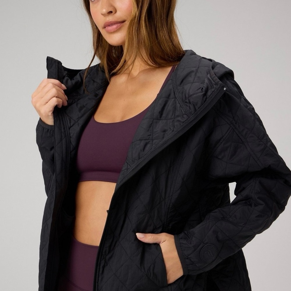 Fabletics Black Quilted Bomber Jacket
